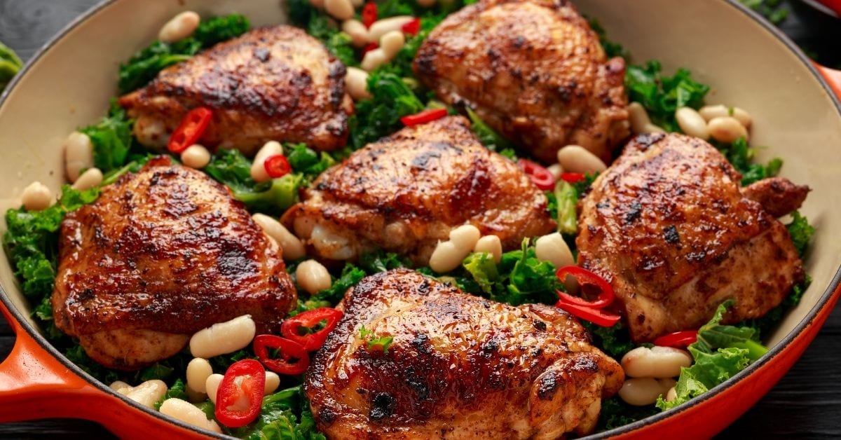 Homemade Braised Chicken Thighs with Kale and Beans