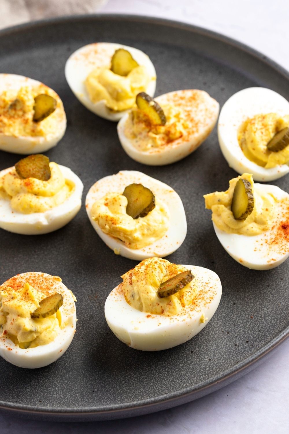 Homemade Deviled Eggs with Mayonnaise, Mustard and Pickles