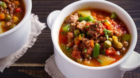 Homemade Hamburger Soup with Ground Beef, Peas and Corn