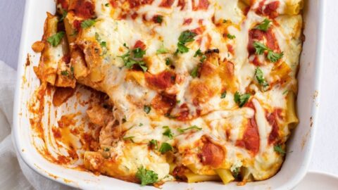 Homemade Meatless Baked Ziti with Cheese and Marinara Sauce