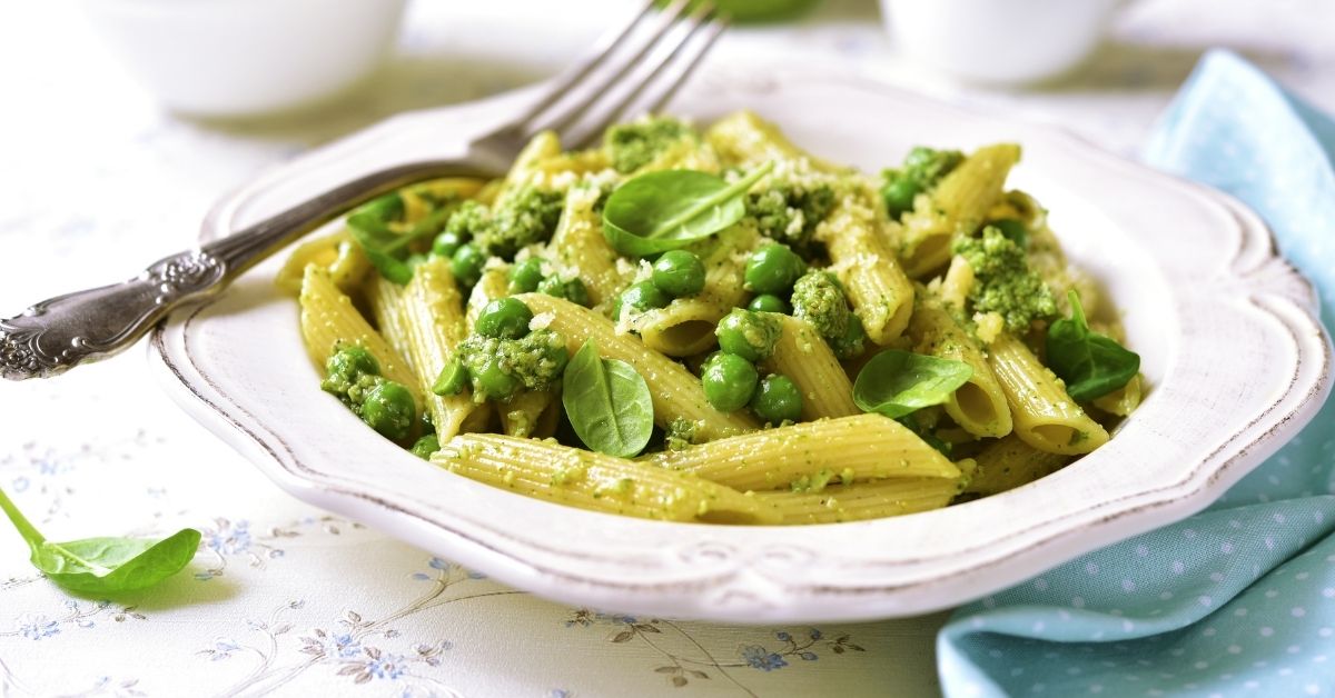 Homemade Pasta with Green Peas in a Plate