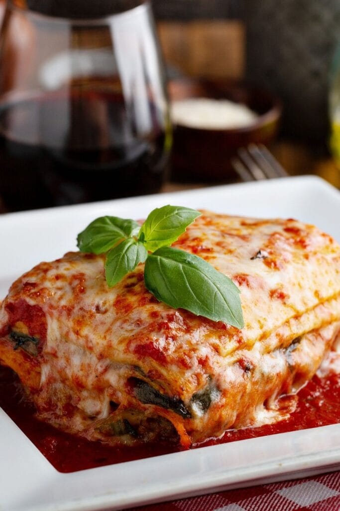Meaty and Saucy Lasagna on a Plate