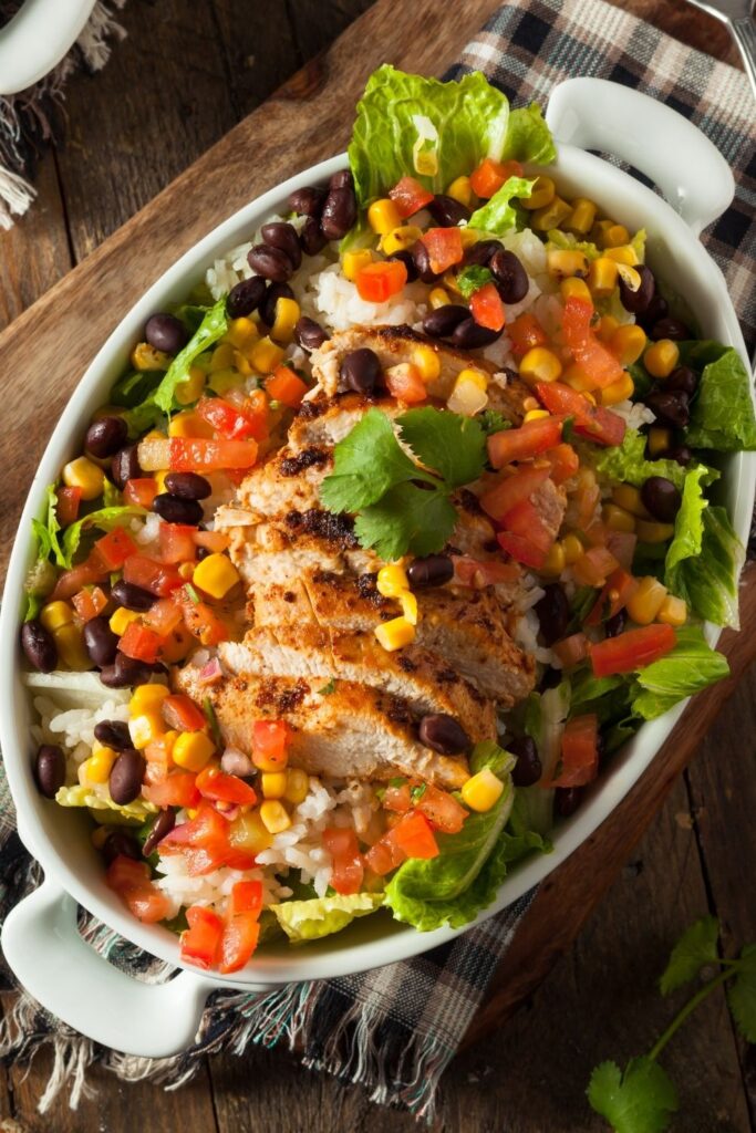 Mexican Burrito Chicken Bowl with Corn and Black Beans