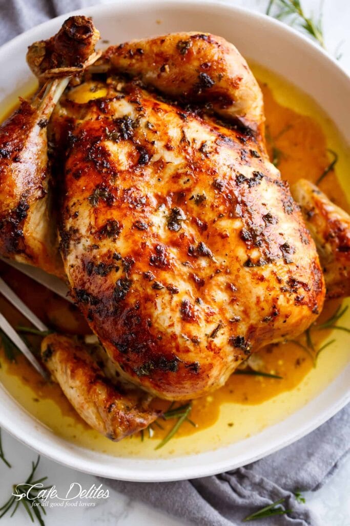 Juicy Roast Chicken with a crispy skin and seared to perfection. 