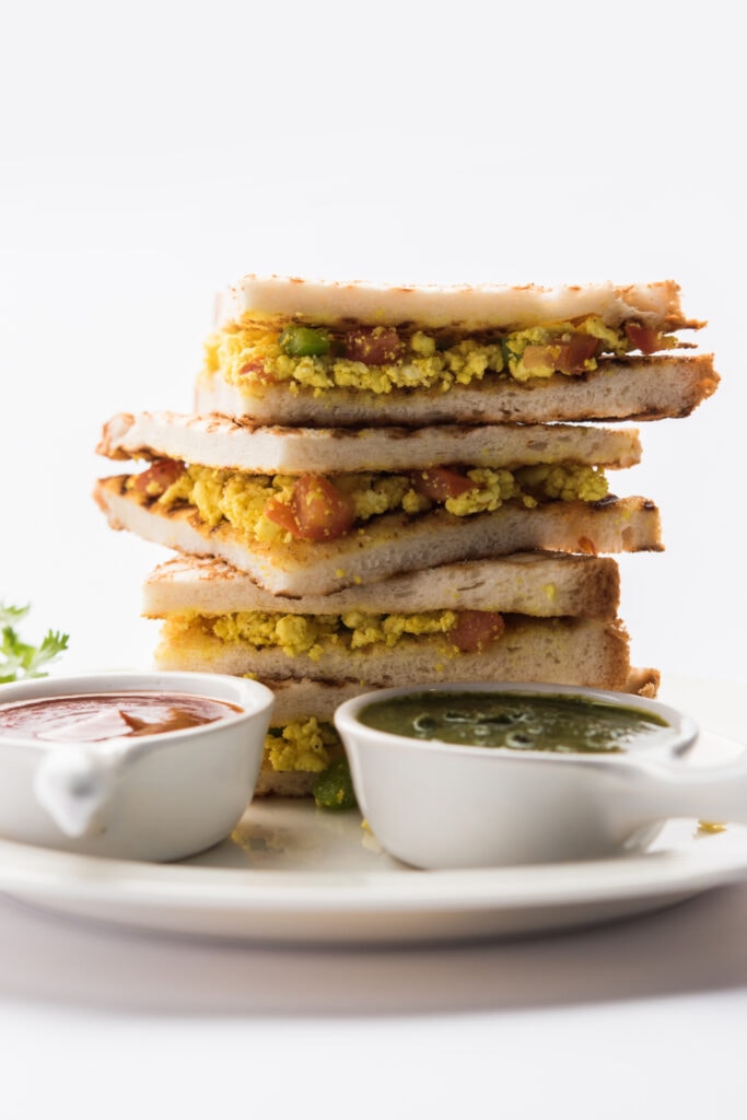 Sandwich Made with Cottage Cheese, Tomato and Green Mint Chutney