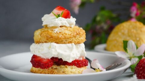 Strawberry Shortcake with Cream and Strawberries