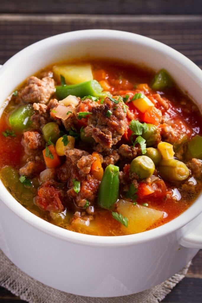 Warm Hamburger Soup with Ground Beef and Vegetables