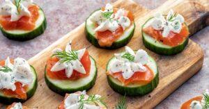 Appetizing Cucumber and Baked Salmon with Cream Cheese