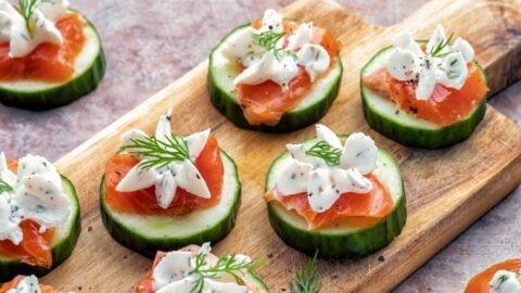 Appetizing Cucumber and Baked Salmon with Cream Cheese