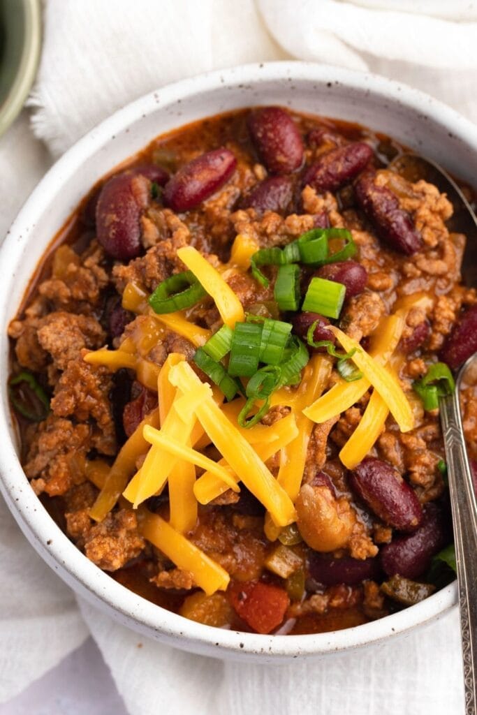 Bowl of Chili with Beans, Cheese and Spices