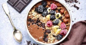 A Bowl of Chocolate Oatmeal with Berries