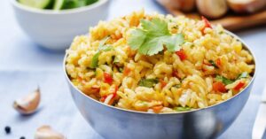 Bowl of Homemade Rice Pilaf with Saffron