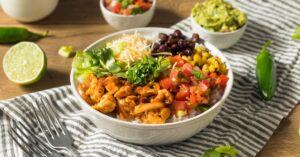 Chicken and Rice Burrito Bowl with Salsa, Black Beans and Corn