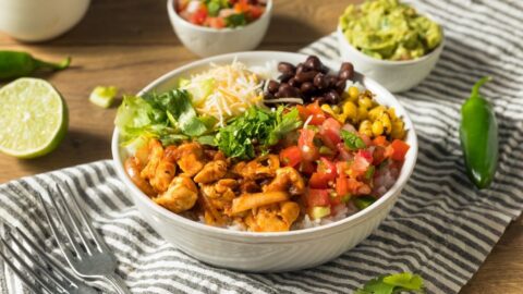 Chicken and Rice Burrito Bowl with Salsa, Black Beans and Corn