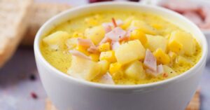 Creamy Potato and Ham Soup in a Bowl