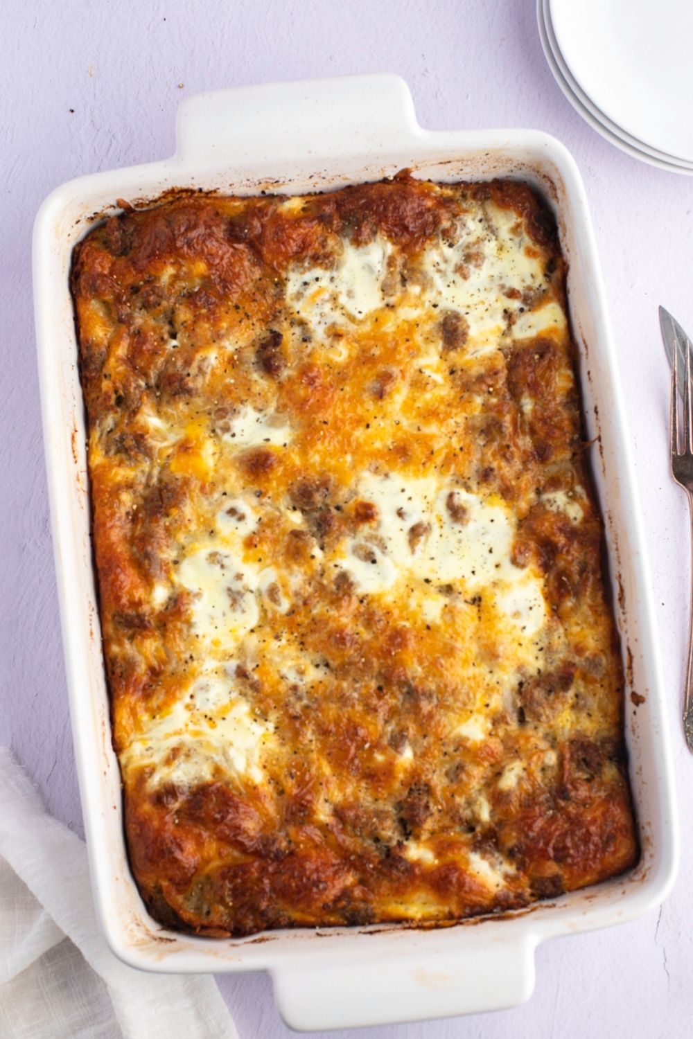 Baked pork sausage, egg and cheese casserole