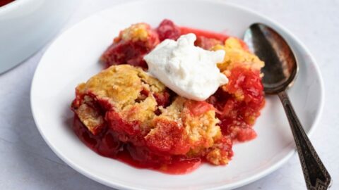 Crumbly Rhubarb Dump Cake with Whipped Cream