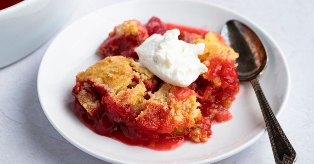 Crumbly Rhubarb Dump Cake with Whipped Cream