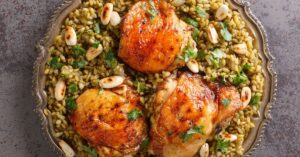 Freekeh with Chicken, Tasted Nuts and Herbs