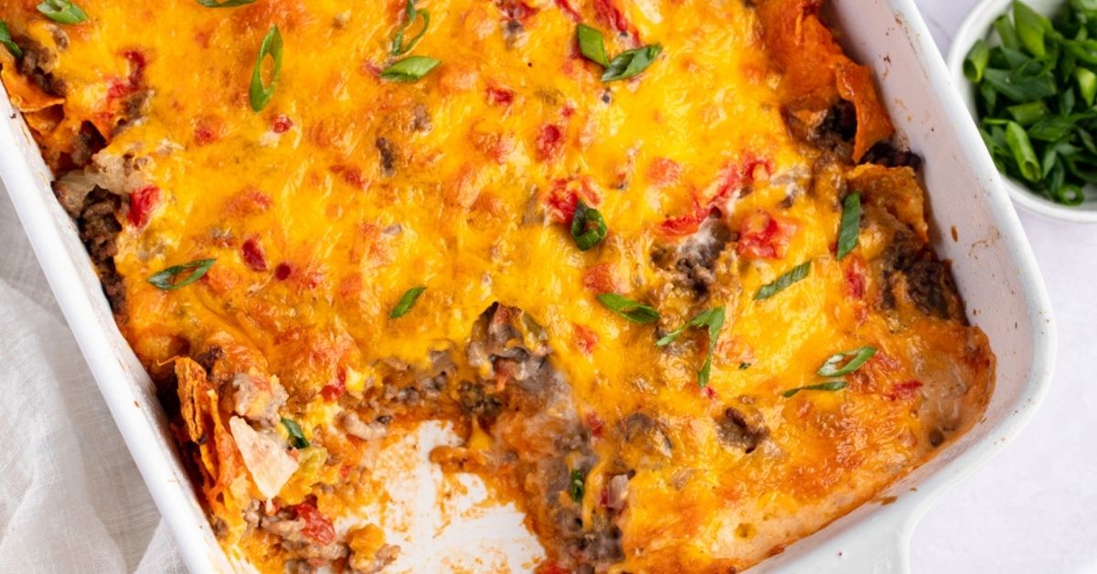 Homemade Cheesy and Beefy Dorito Casserole with Ground Beef