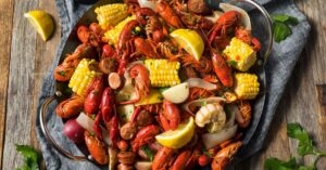Homemade Crawfish Boil with Potatoes, Sausage and Corn