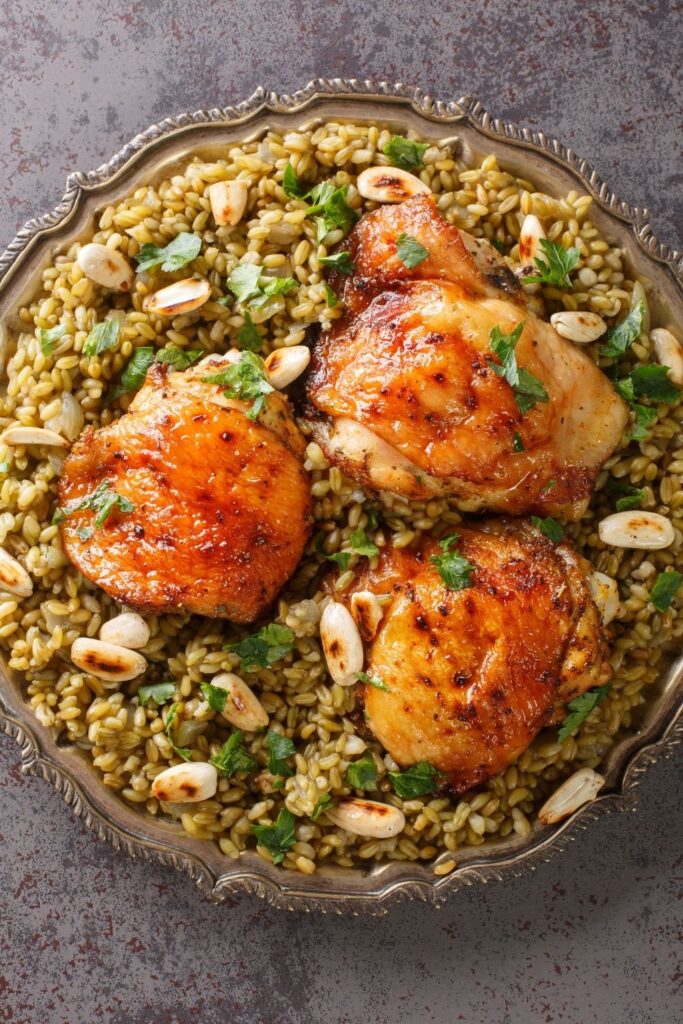 Homemade Freekeh Chicken with Toasted Nuts and Herbs