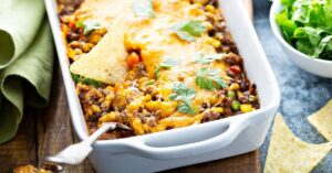 Homemade Mexican Ground Beef Casserole with Corn and Veggies