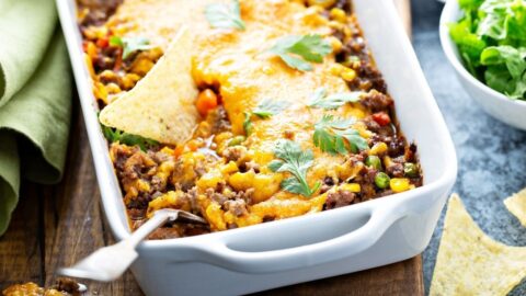 Homemade Mexican Ground Beef Casserole with Corn and Veggies