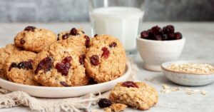 Homemade Oatmeal Cookies with Cranberries and Milk