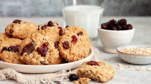 Homemade Oatmeal Cookies with Cranberries and Milk
