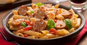 Homemade Pasta and Turkey Sausage with Tomatoes