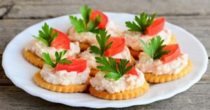 Homemade Ritz Crackers with Cream Cheese and Tomatoes