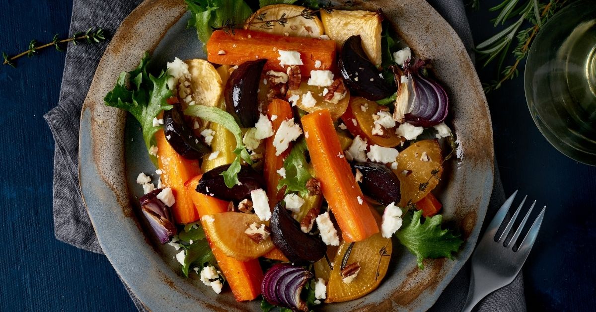 Homemade Vegetable Feta Salad with Turnips, Carrots and Beets
