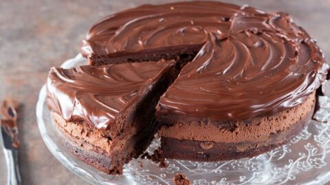 Sliced Glazed Chocolate Cake with Chocolate Icing