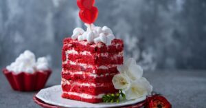 Sweet Hommeade Red Velvet Cake with Marshmallows