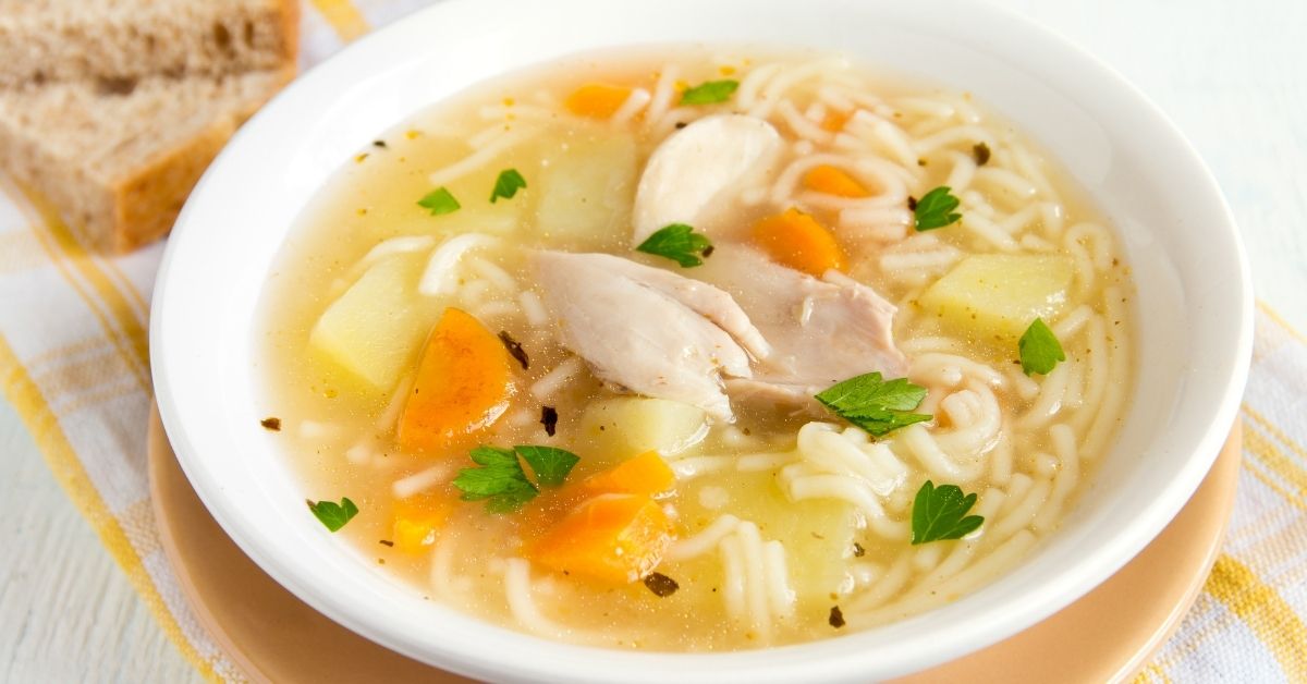 Warm Chicken Noodle Soup with Vegetables