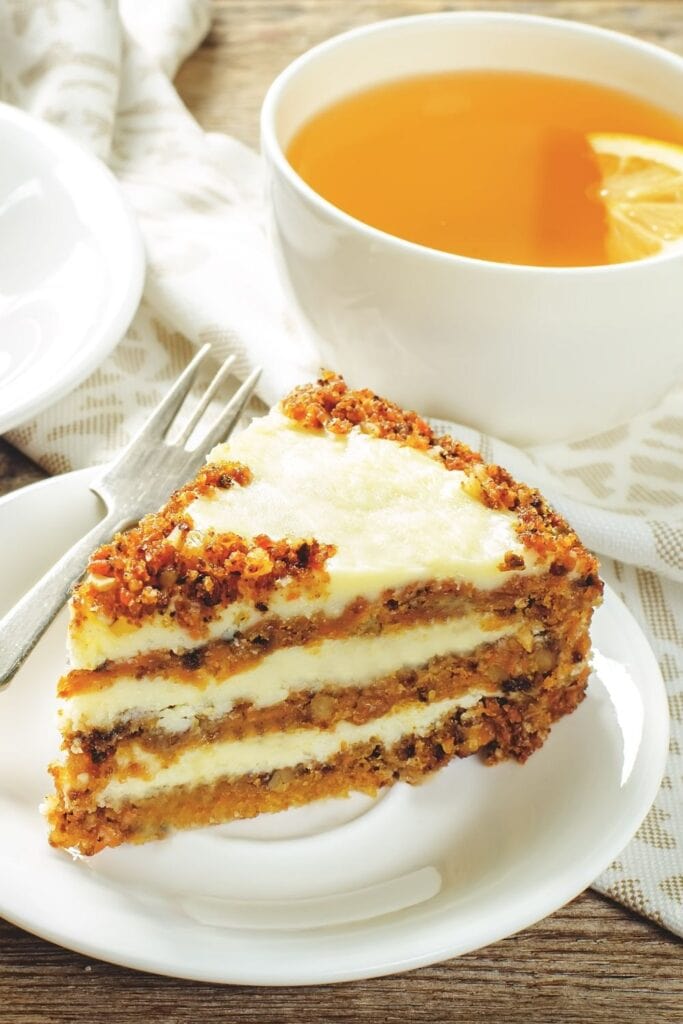 A Slice of Carrot Cake with Tea