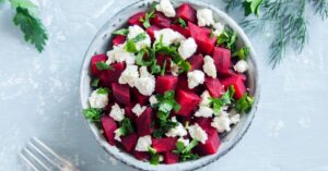 Beet Salad with Feta Cheese in a Bowl