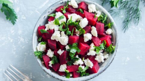 Beet Salad with Feta Cheese in a Bowl
