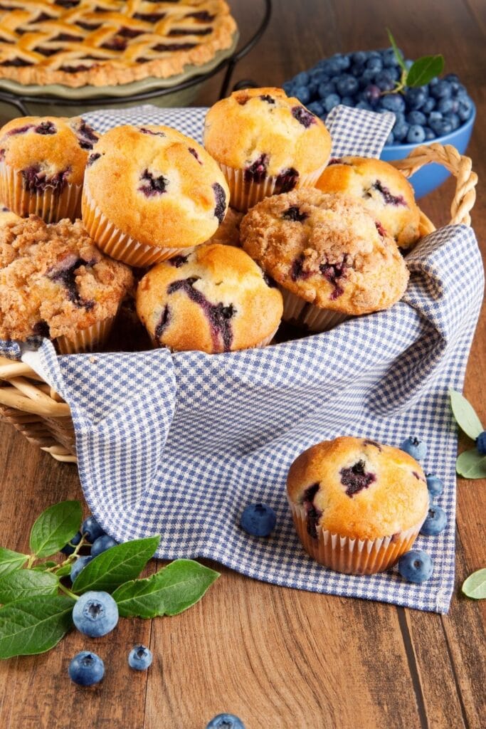 Blueberry Muffins in a Basket