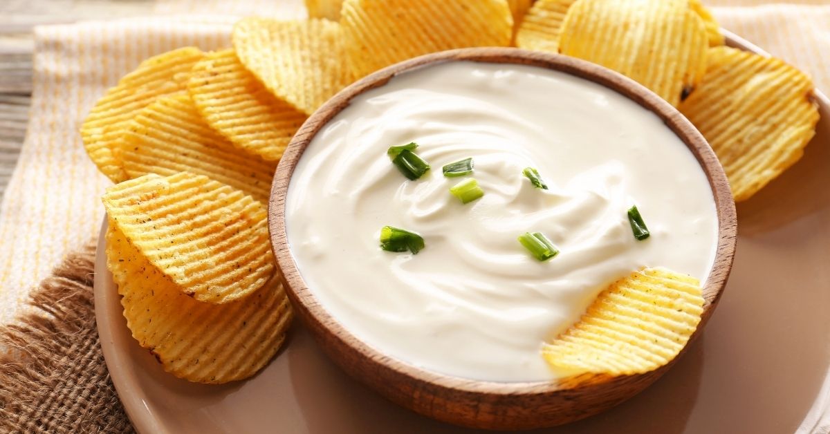Bowl of Homemade Creme Fraiche with Chips