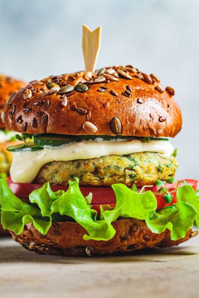 Chickpea Burger with Lettuce and Tomatoes