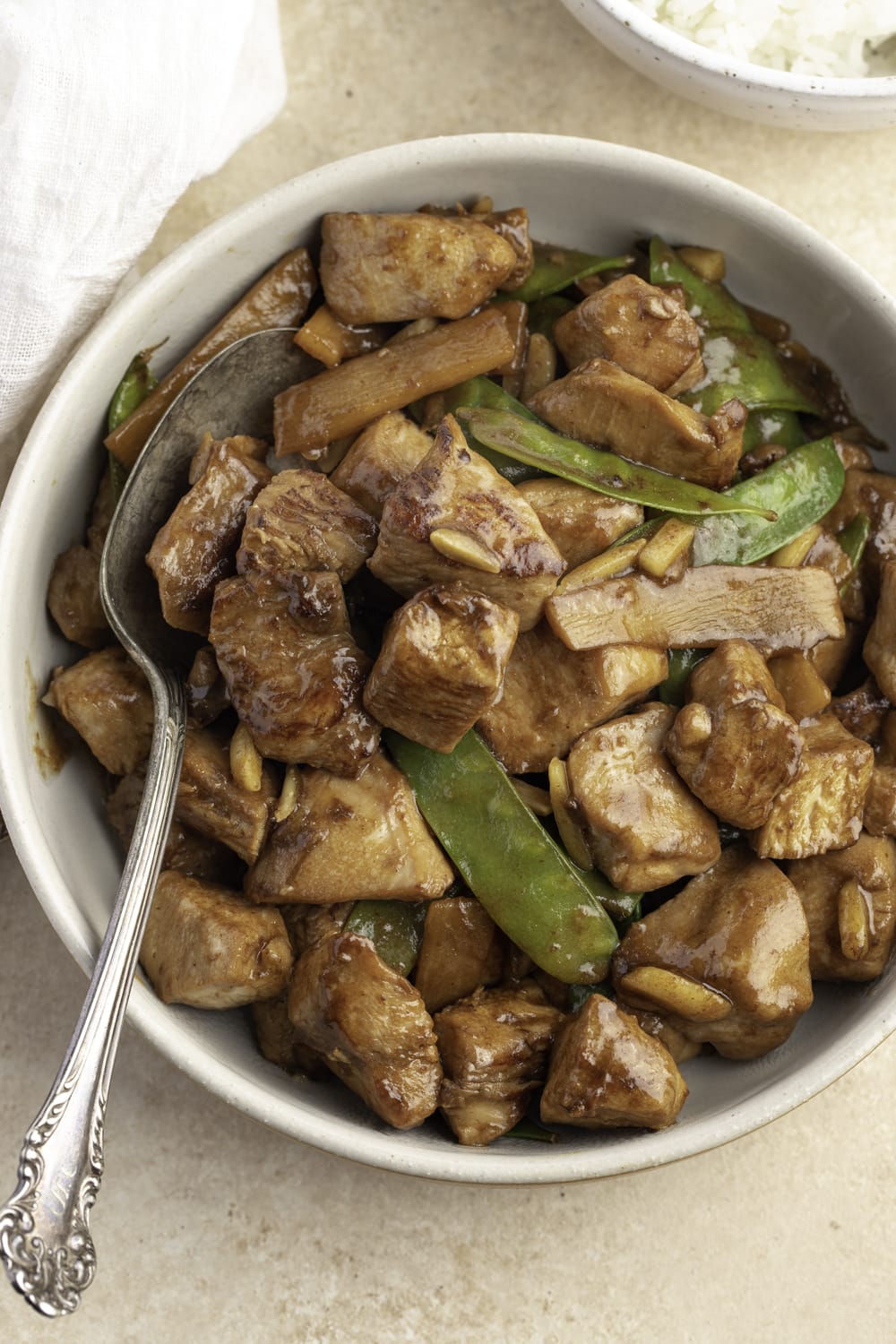 Chinese Almond Chicken With Snow Peas and Sliced Almond