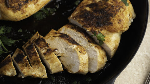Cut Blackened Chicken on Pan