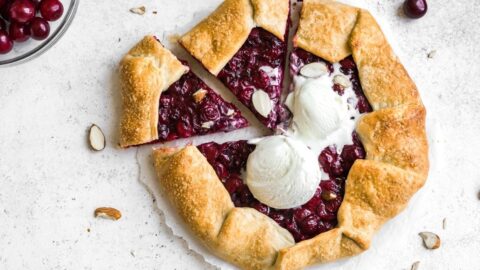 Flaky Puff Cherry Galette with Almonds and Ice Cream