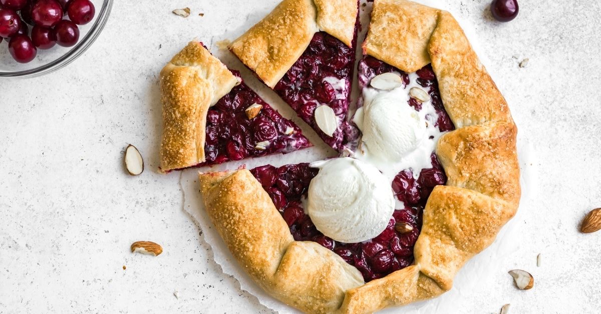 Flaky Puff Cherry Galette with Almonds and Ice Cream