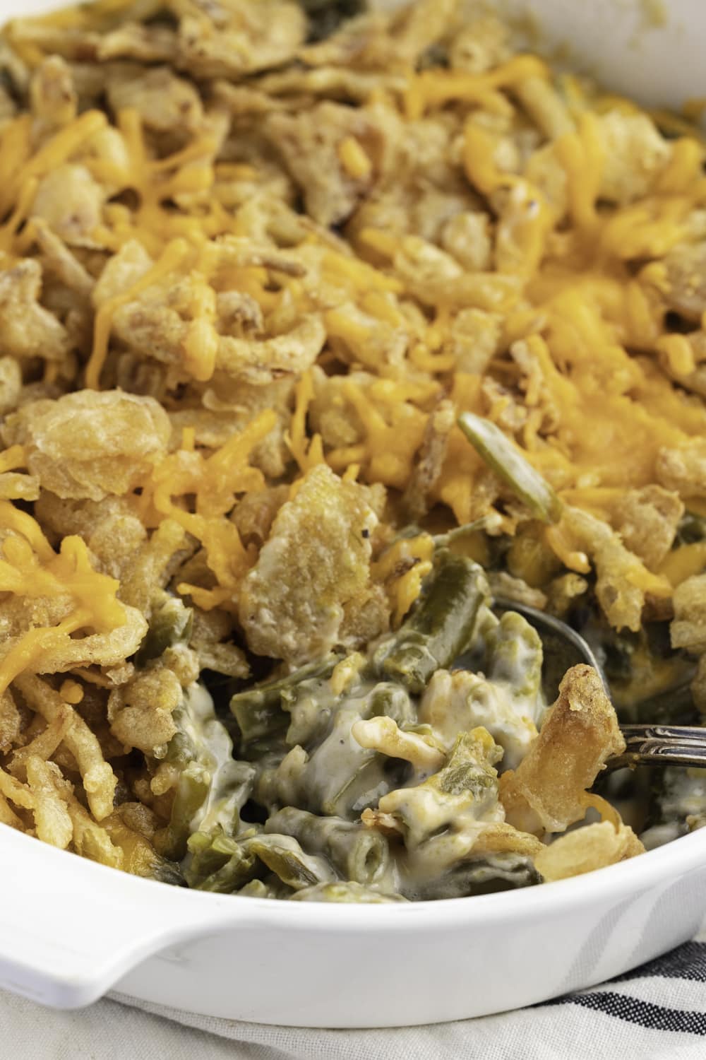 French's Green Bean Casserole Served in a White Dish