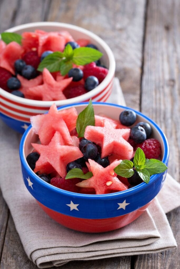 4th of July Side Dishes featuring Fruity 4th of July Fruit Salad with Watermelon, Blueberries and Strawberries