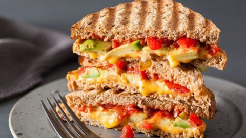 Gooey Grilled Cheese Sandwich with Avocados and Tomatoes