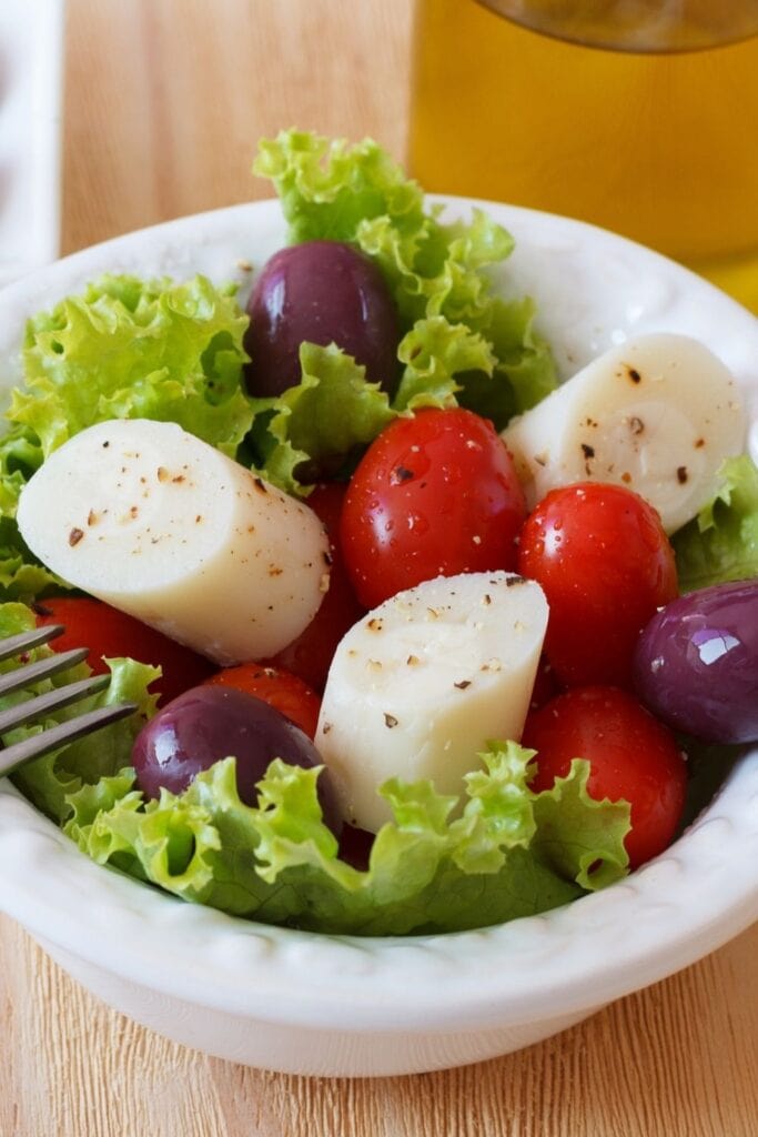 Hearts of Palm Salad with Cherry Tomatoes and Olives